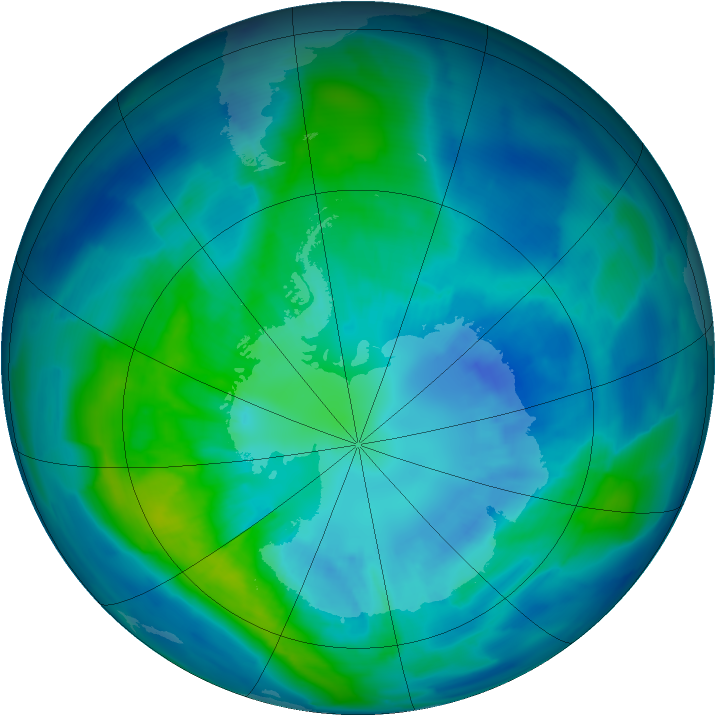 Antarctic ozone map for 06 April 2012